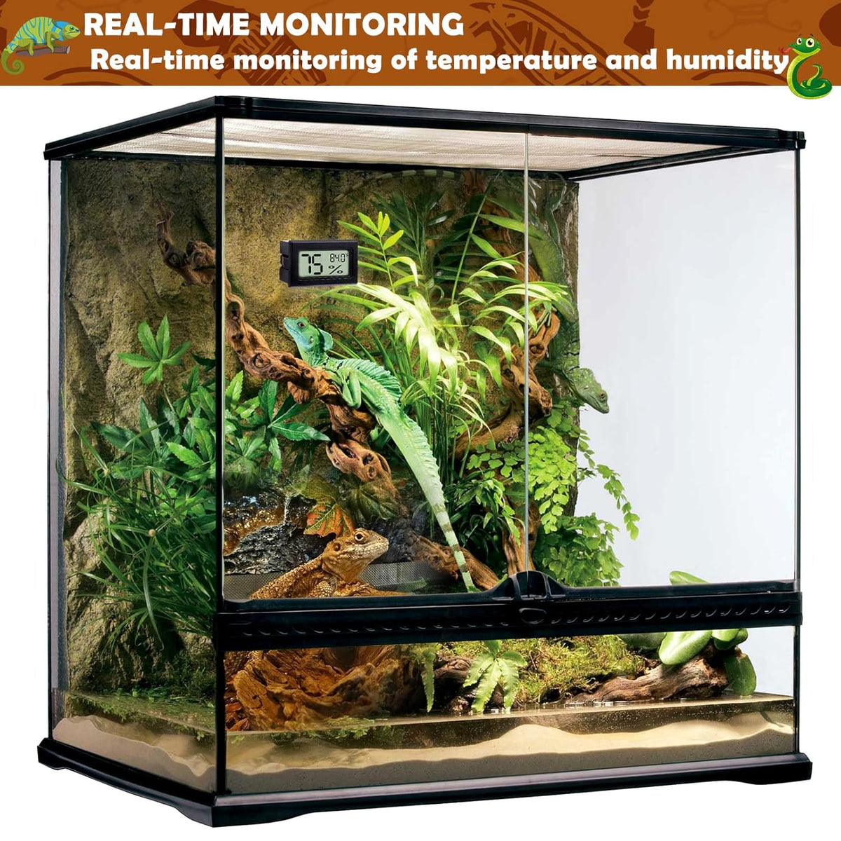 Reptile Thermometer and Humidity Gauge,4PCS Digital Adhesive Reptile Hydrometer Thermomete Tank