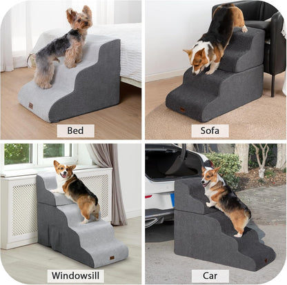 Dog Stairs for Couch Sofa and Chair, 3-Step Dog Steps for Small Dogs and Cats, Non-Slip Indoor Pet