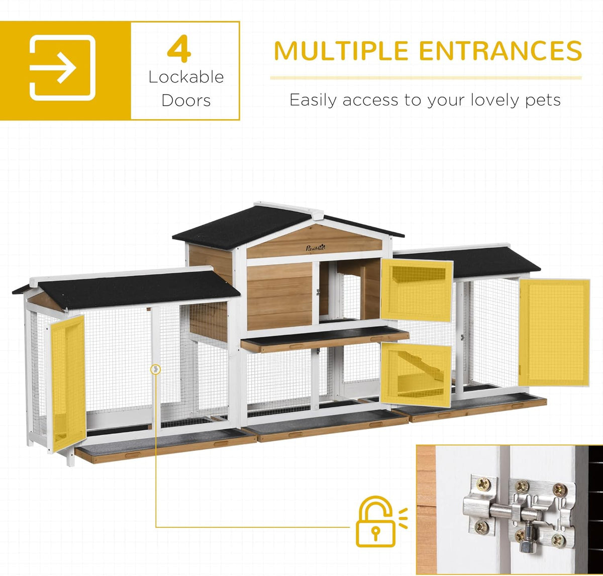 PawHut 90.5" Wooden Rabbit Hutch Bunny Cage Pet Playpen House Enclosure with Double Side Run Boxes