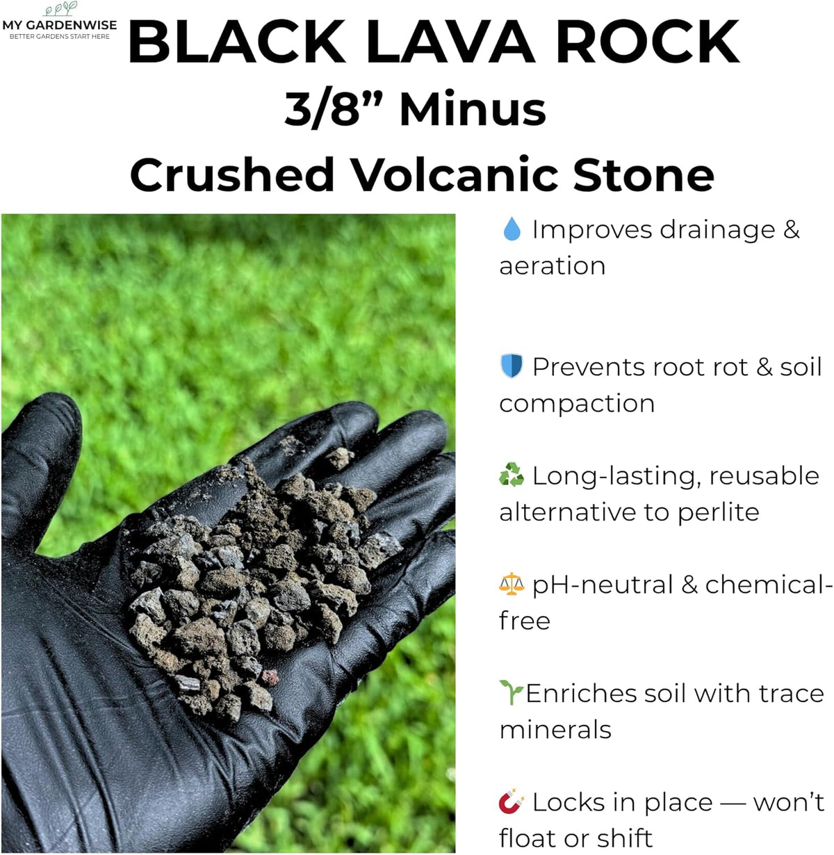 Lava Rocks for Plants (3/8’’ Minus), Natural Black Lava Rocks, Succulent & Terrarium Horticultural