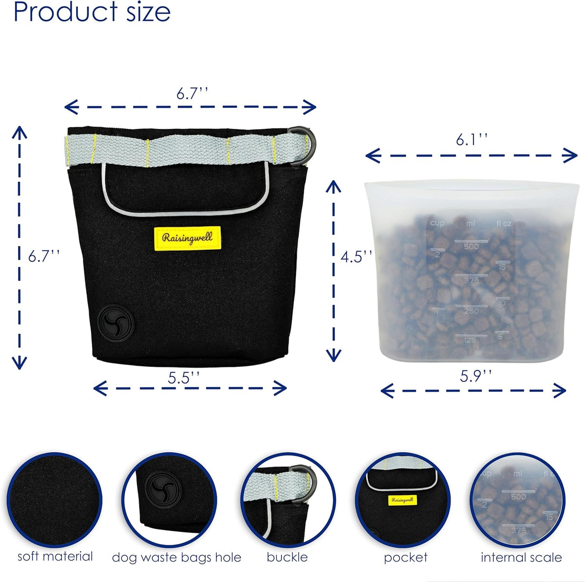 Dog Treat Pouch for Pet Walking and Training with Clicker 2 Cup Silicone Bag Small Fanny Pack