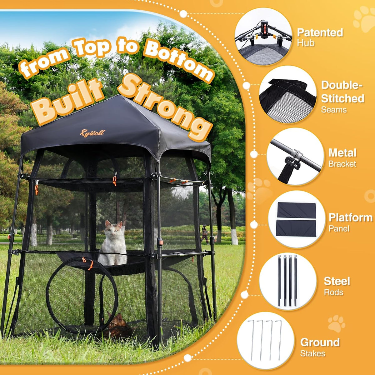 Extra Large Catio Outdoor Cat Enclosure, Rywell 3-Tier Spacious Outdoor Cat Tent