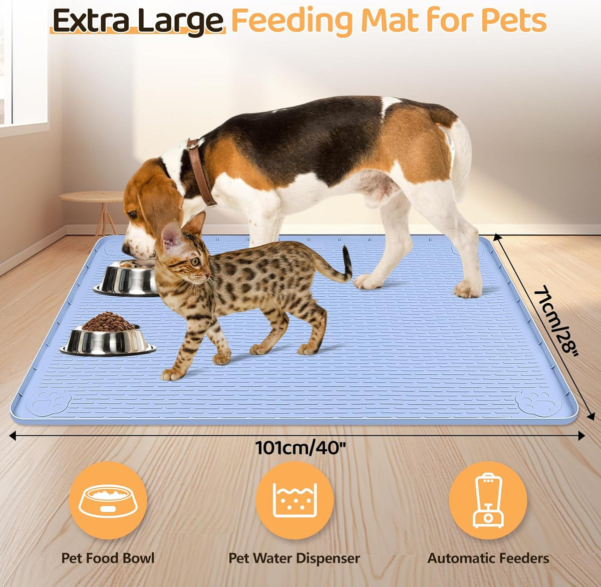 Dog Food Mat, Extra Large 40" x 28" Silicone Pet Feeding Mat with Raised Edge Pet Placemat for