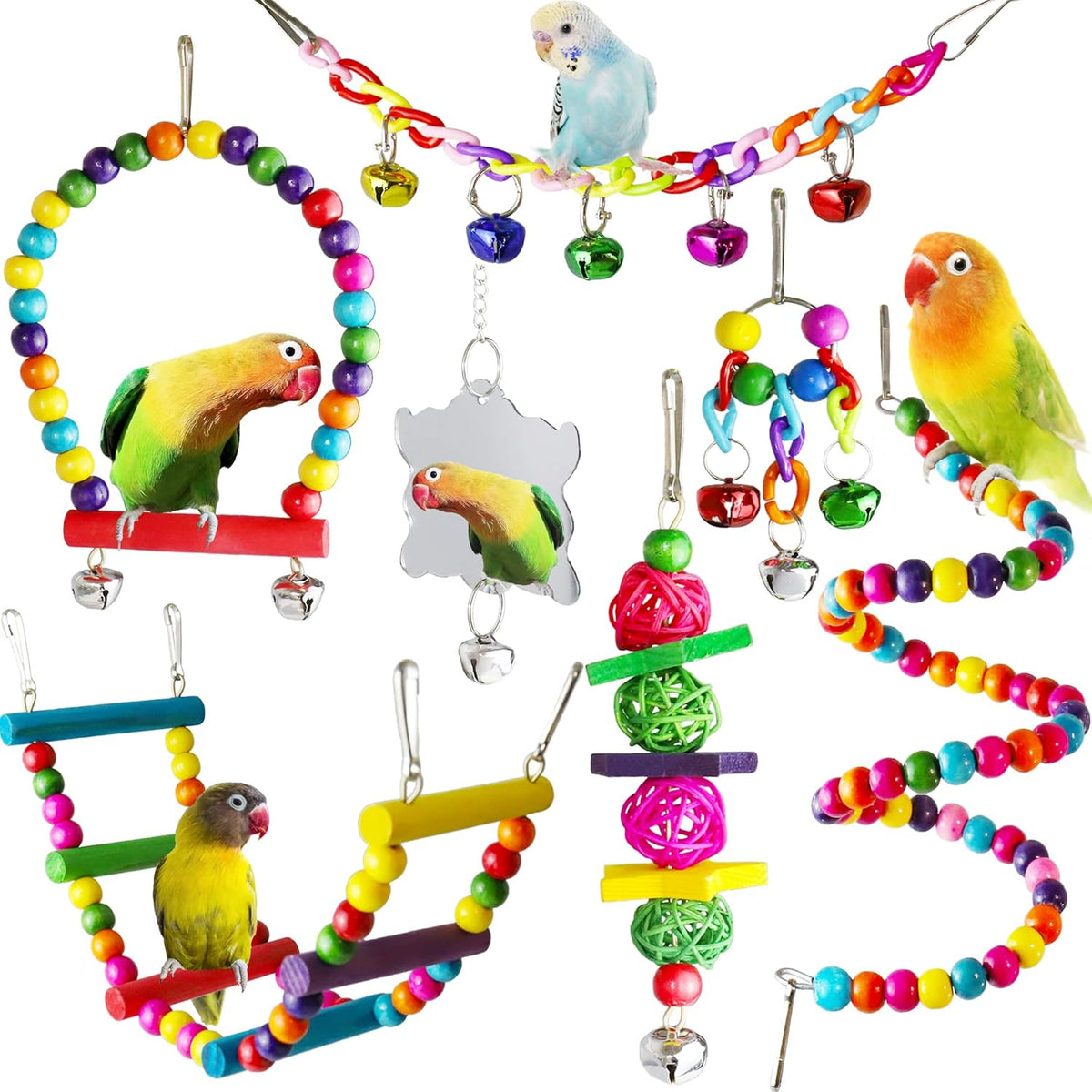 Bird Parakeet Cockatiel Toys, ESRISE Parrots Cage Hammock Swing Climbing Ladders Wooden Perch