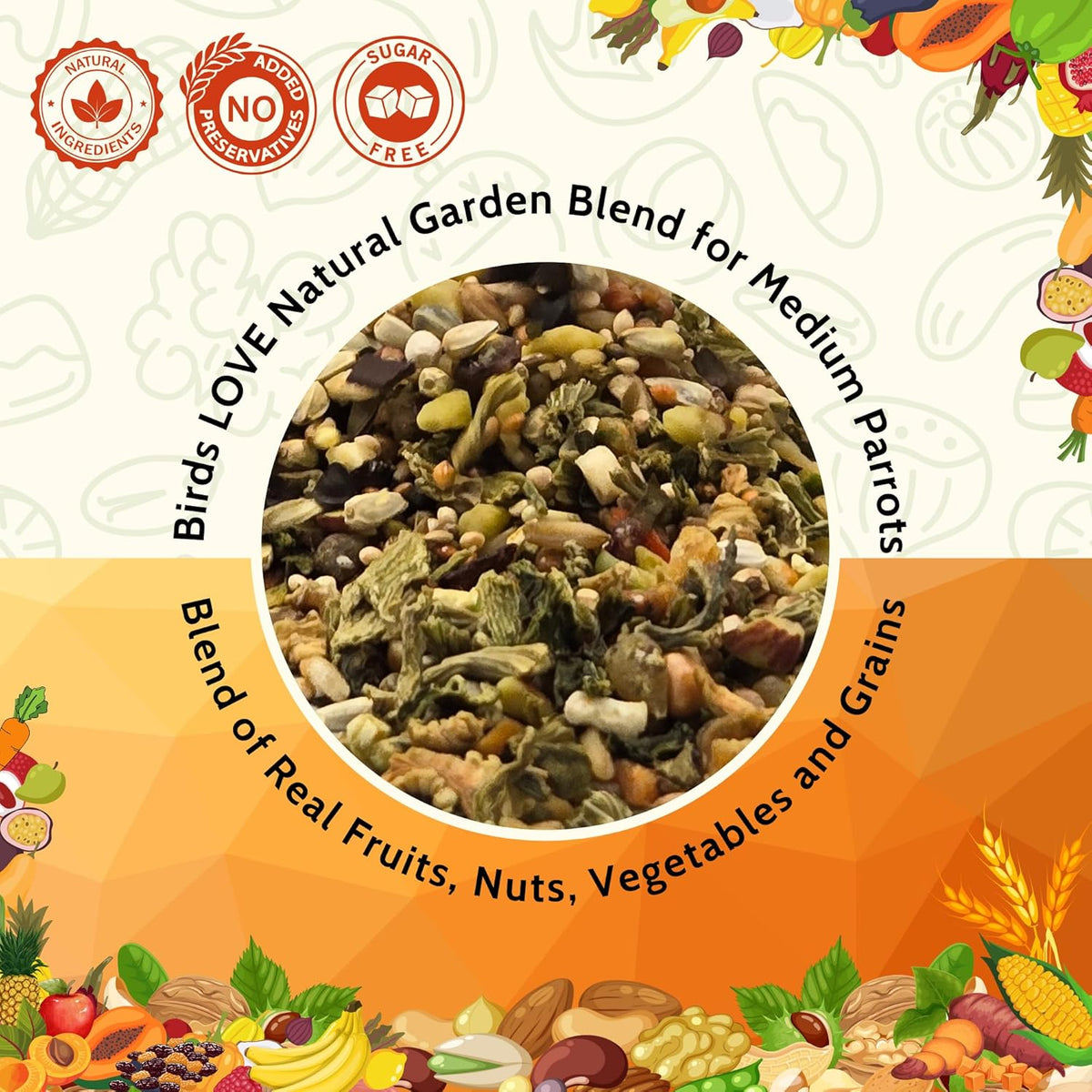 Birds LOVE All Natural Garden Blend Bird Food for Medium Birds - Cockatiels, Green Cheek Conures