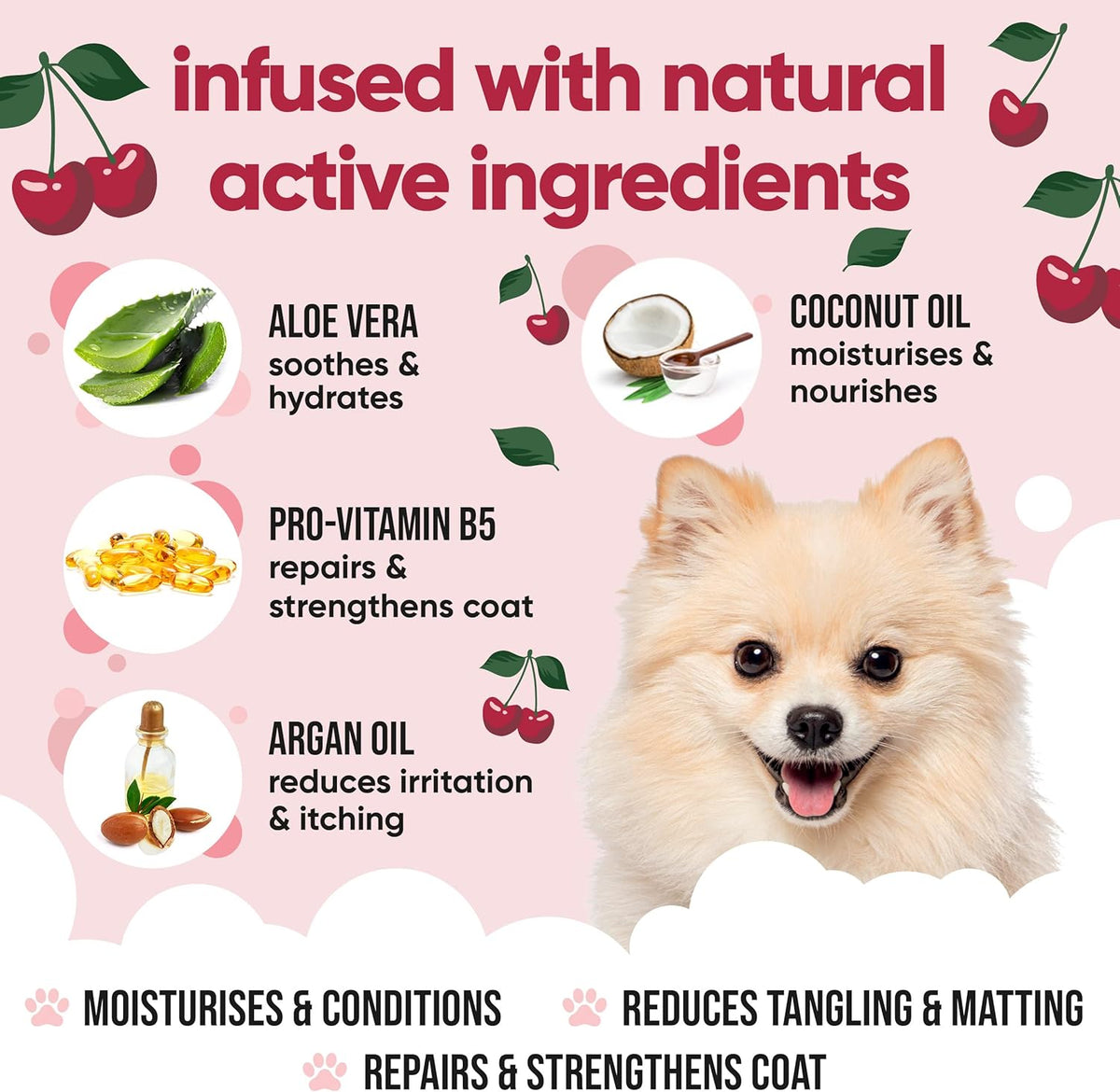 Black Cherry Dog Conditioner (16.90oz) Made with Aloe Vera, Argan Oil & Pro Vitamin B5 | Detangle