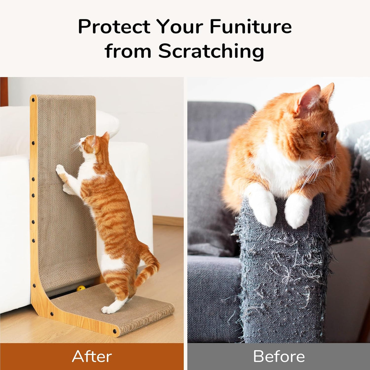 FUKUMARU Cat Scratcher, 32.7 Inch L Shape Cat Scratch Pad Wall Mounted, Cat Scratching Cardboard