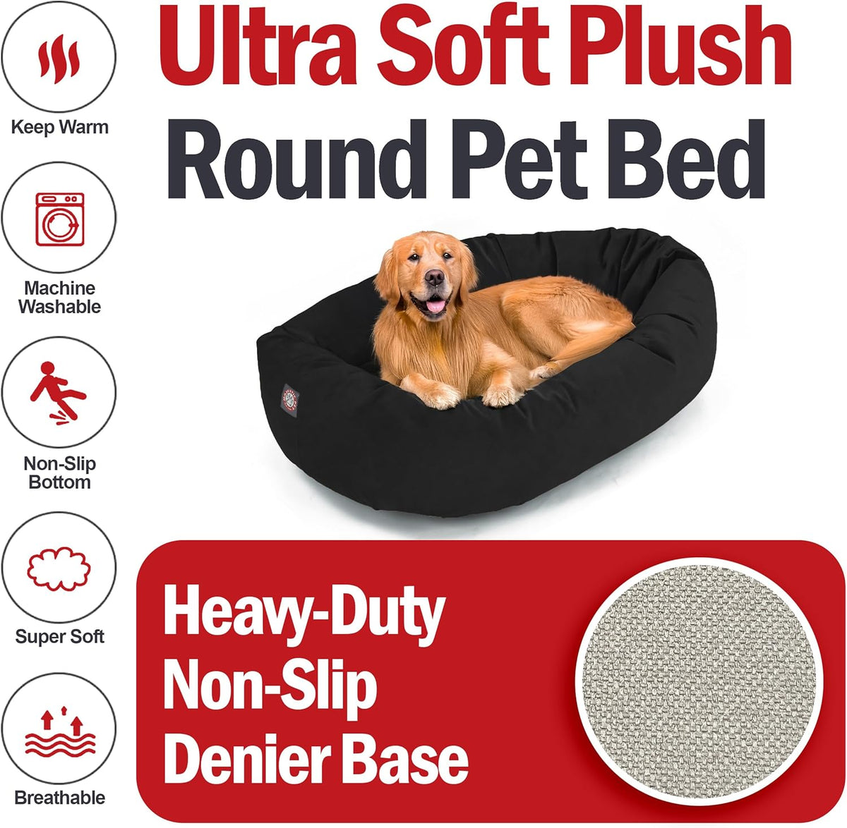 Majestic Pet 40 Inch Suede Shredded Memory Foam Mix Calming Large Dog Bed Washable 40 x 29 x 9