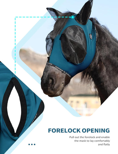Harrison Howard Horse Fly Mask with Forelock Opening Stretch Breathable and Comfortable for Horses
