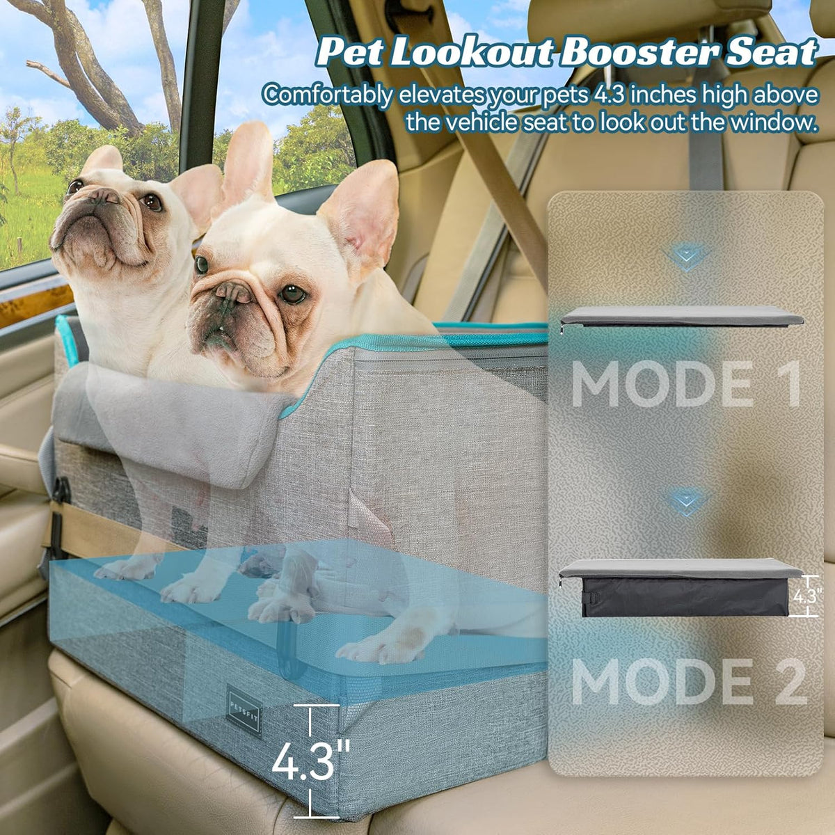 PETSFIT Dog Booster Car Seat for Small/Medium Dogs, Dog Car Seat for Medium Sized Dog with 2