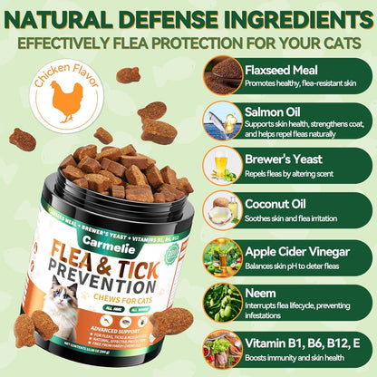 Flea and Tick Treatment for Cats - 200 Chews Flea and Tick Prevention for Cat Chewables - Flea