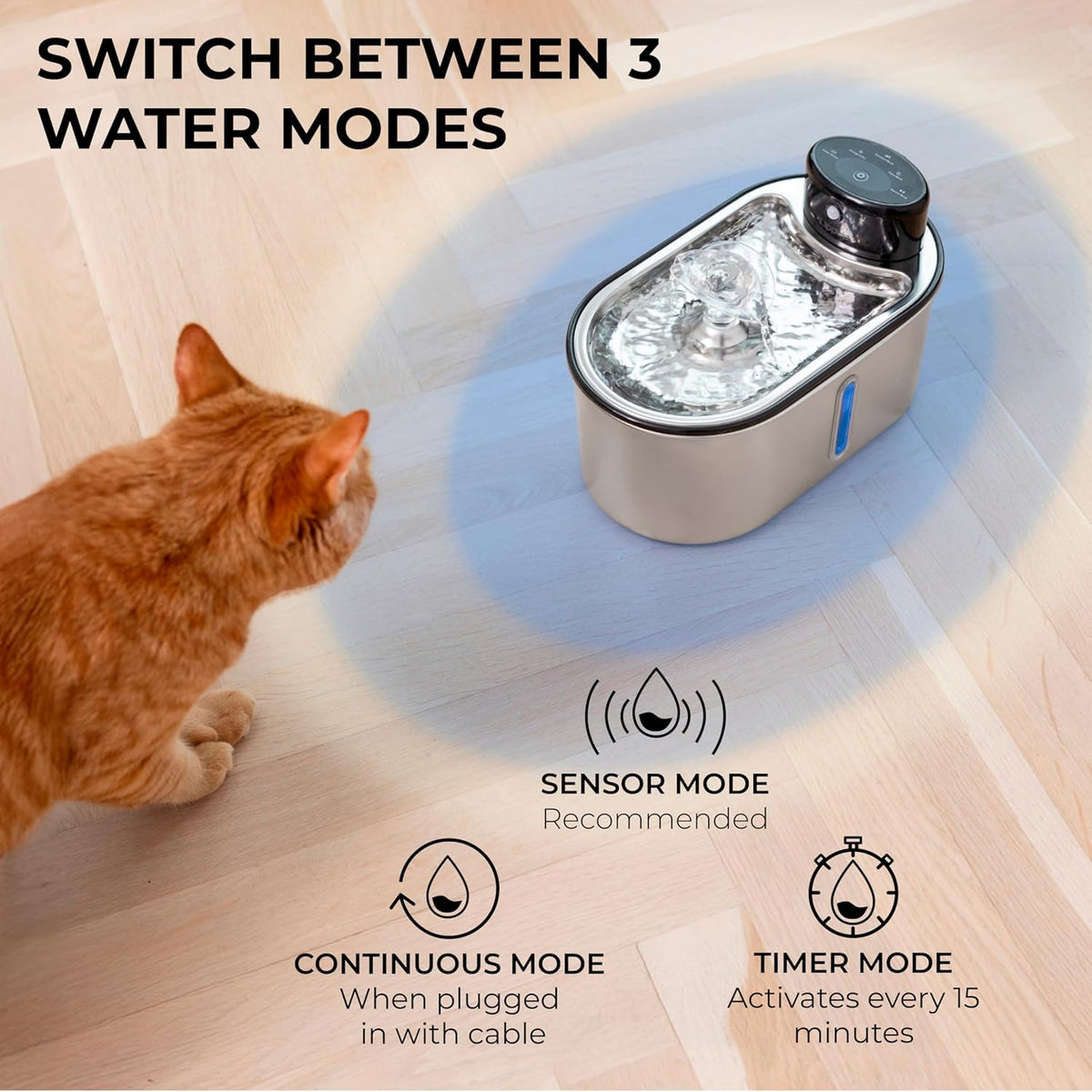 Wireless Cat Water Fountain Stainless Steel, 5200mAh Battery, Ultra Quiet, Automatic Pet Water