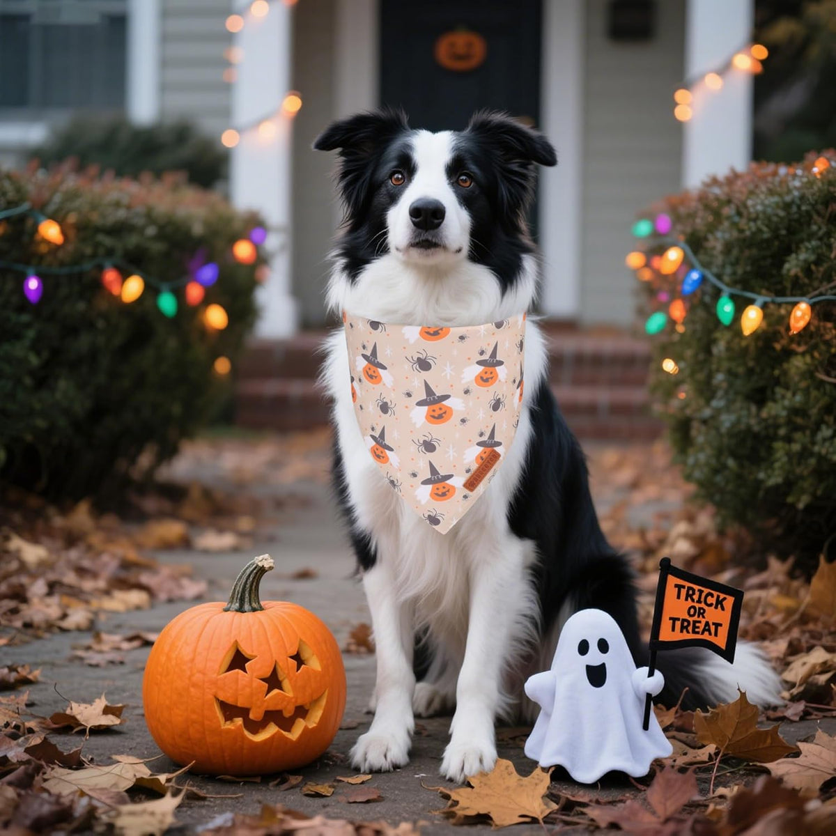 ADOGGYGO Halloween Dog Bandanas, Ghost Pumpkin Witch Scarf, Multi Size, Black Orange Halloween