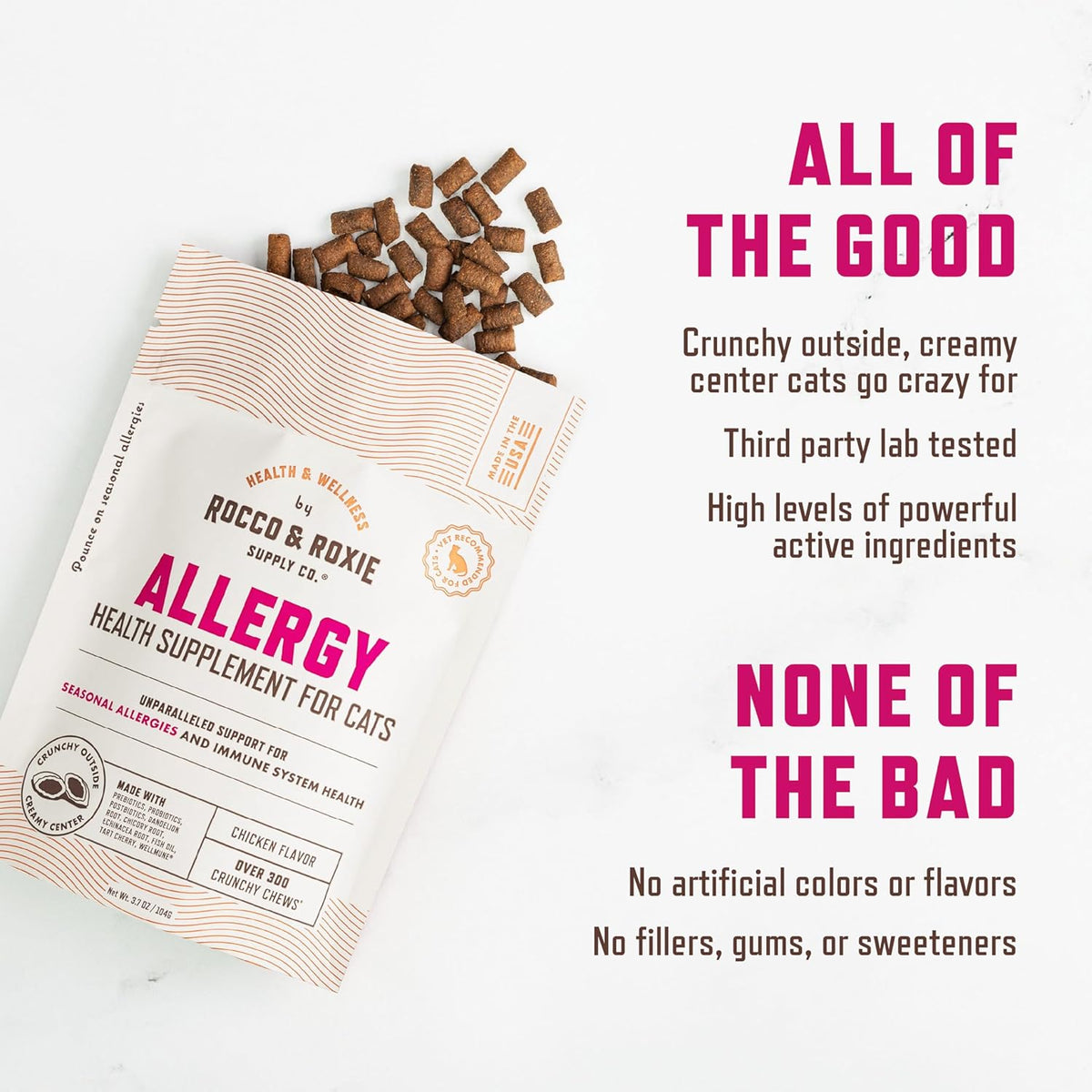 Rocco & Roxie Allergy Relief for Cats, Cat Supplements & Vitamins, Probiotics to Support Gut