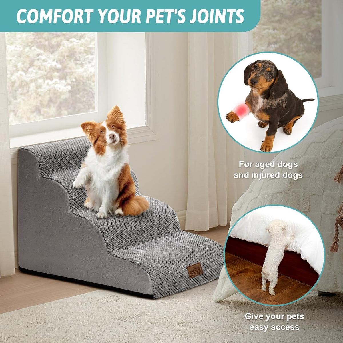 Dog Stairs for Small Dogs 19.7" H, Curved Dog Step for Puppy, Older or Cat, Medium Pet Ramp for