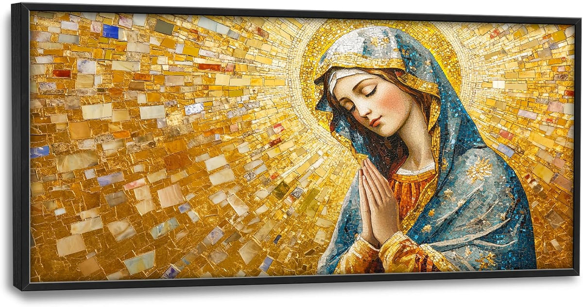Extra Large Virgin Mary Framed Wall Art for Living Room,Oversized Golden Christian Religious