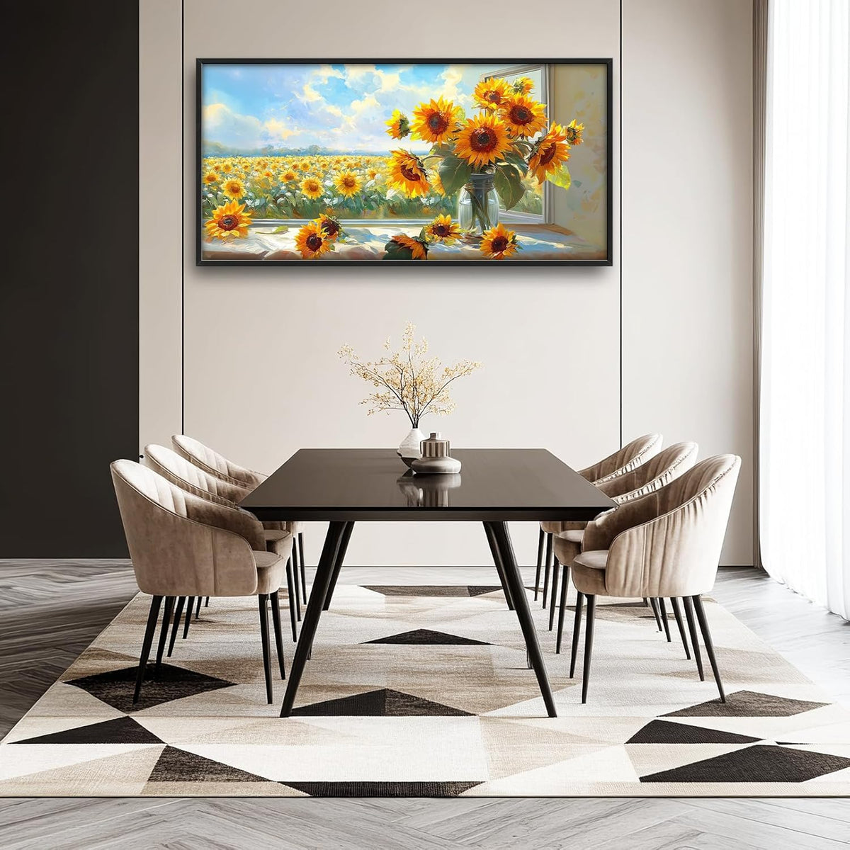 Large Sunflower Wall Art for Living Room, Framed Oversized Flower Field Wall Decor Nature Landscape