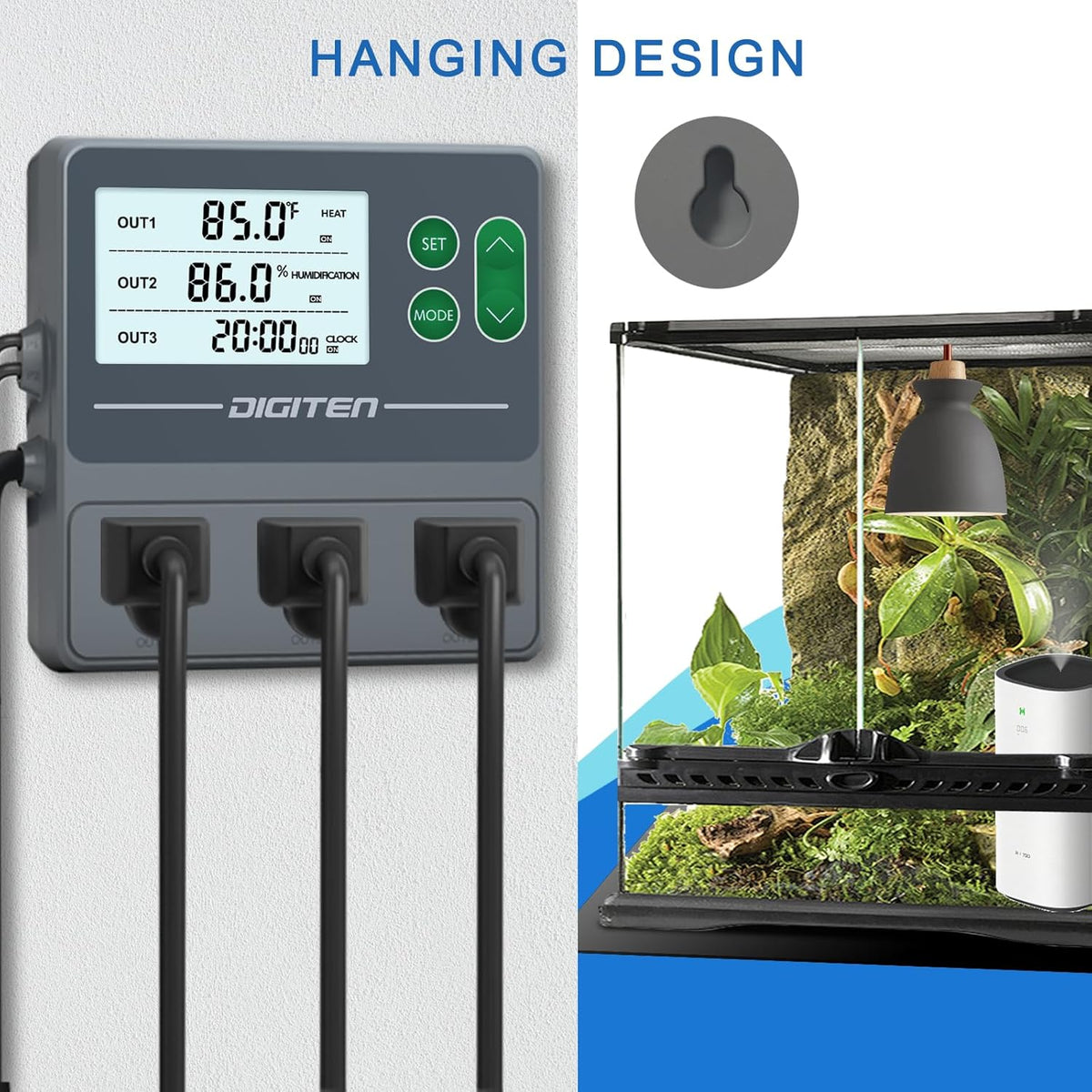 DIGITEN Temperature and Humidity Controller with Timer - 3 Outlet, 2 Separate Probes, Plug in