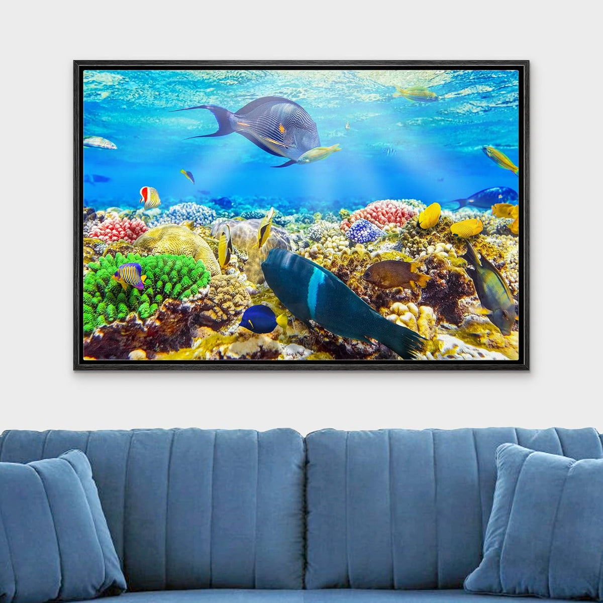 wall26 Framed Canvas Print Wall Art Sunlight Ocean Sea Coral Reef Anemone Fish Nature Animals