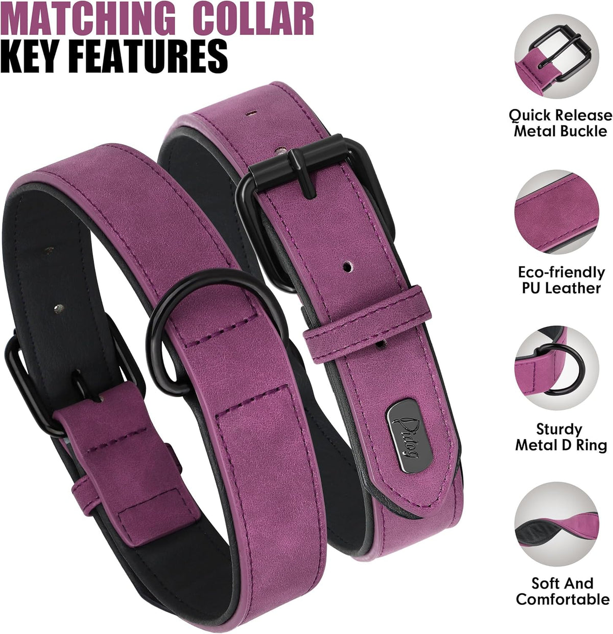 Didog Soft Padded Leather Dog Collar and Leash Set, Heavy Duty Dog Leash and Collar Set with Metal