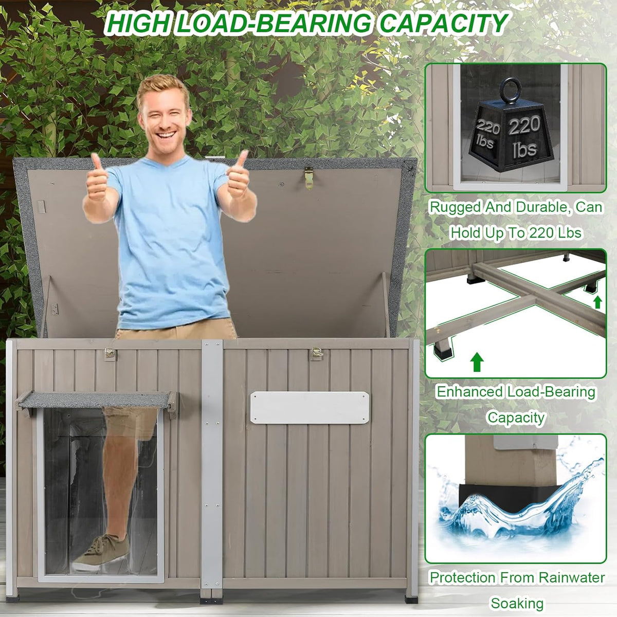 Dog House Outdoor Weatherproof & Wooden Dog Kennel with Chew-Proof Iron Frame，Removable Floor