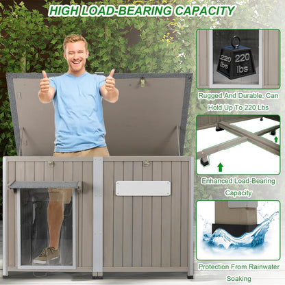Dog House Outdoor Weatherproof & Wooden Dog Kennel with Chew-Proof Iron Frame，Removable Floor