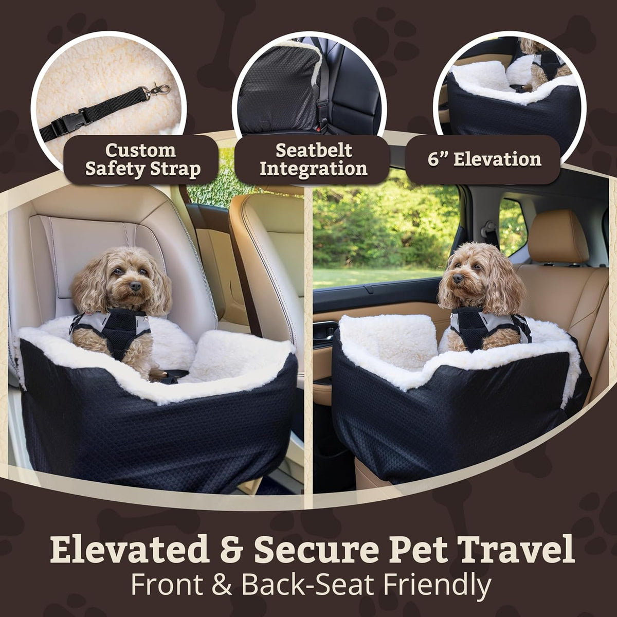Snoozer Lookout I Car Seat - Dog Car Seats for Small Dogs, Puppy Booster Bed for Small & Medium