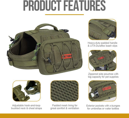 OneTigris Dog Backpack for Medium & Large Dogs, Nylon Backpack for Dogs Tactical Pet Backpack with