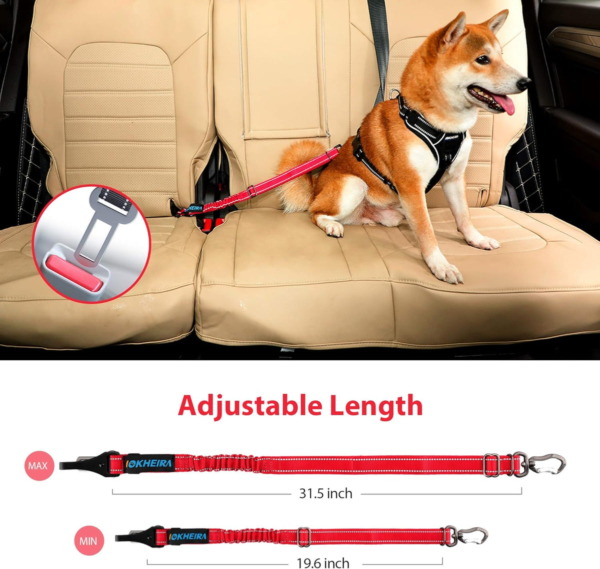 IOKHEIRA Dog Seatbelt, Updated Dog Seat Belt, Reflective Bungee Dog Car Harness, Multifunctional