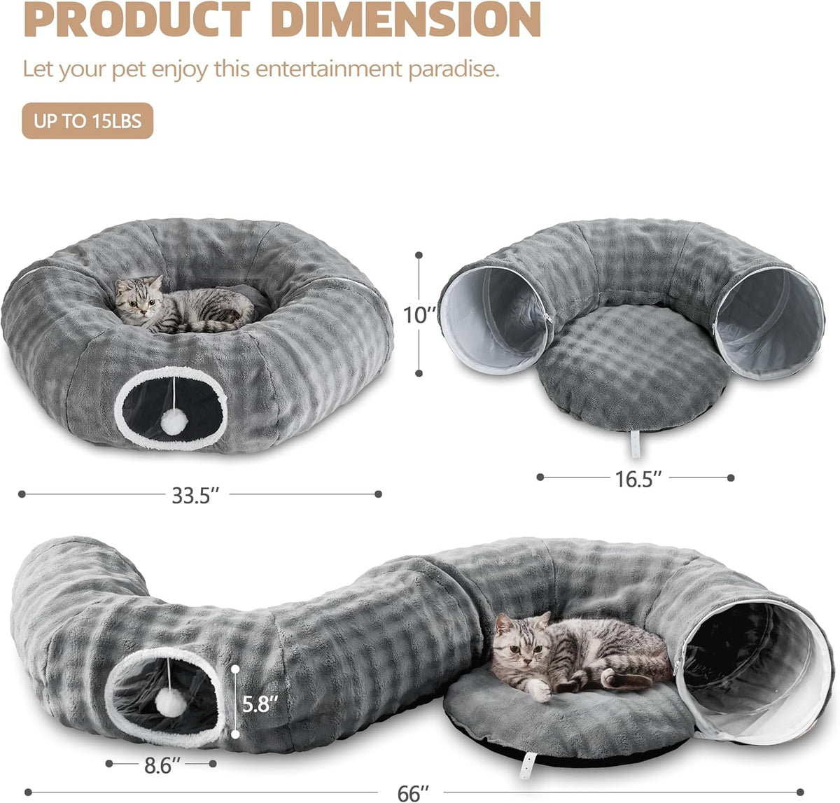 Bubble Cat Tunnel for Indoor Cats, Round Peekaboo Cave Toy with Dangling Balls, Donut Tunnel Bed