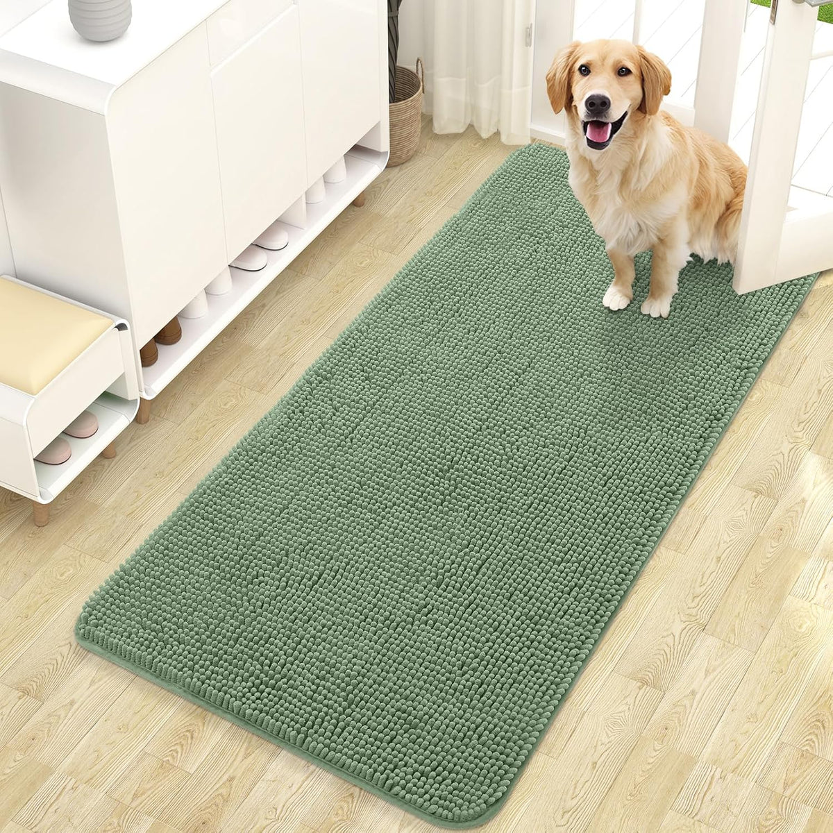 OLANLY Dog Door Mat for Muddy Paws 47x24, Absorbs Moisture and Dirt, Absorbent Non-Slip Washable