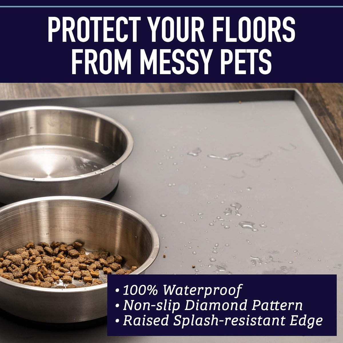 Leash Boss 2 Pack Dog Food Mats for Food and Water Bowls, Thick Waterproof Silicone Pet Feeding Mat