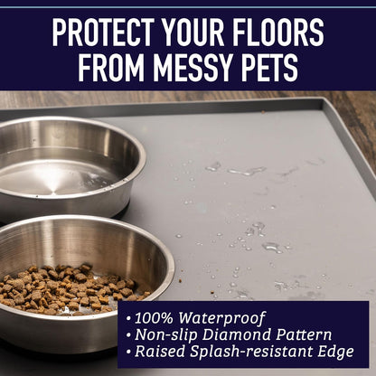 Leash Boss 2 Pack Dog Food Mats for Food and Water Bowls, Thick Waterproof Silicone Pet Feeding Mat