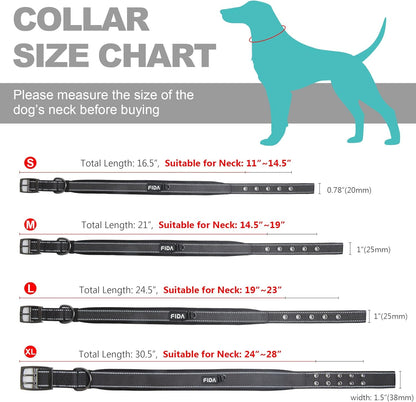 Fida Heavy Duty Dog Collar, Ultra Comfortable Soft Neoprene Padded, Adjustable Reflective Nylon Pet