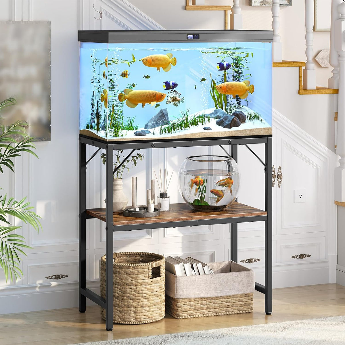 20 Gallon Fish Tank Stand, Aquarium Stand with 2-Tier Storage Shelves, Heavy Duty Breeder Turtle