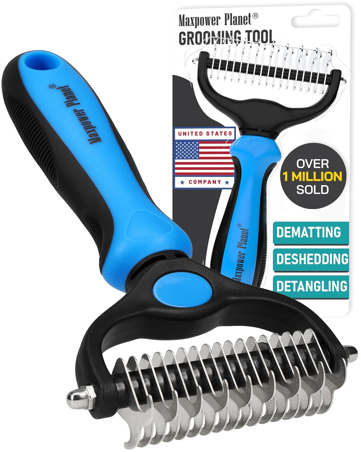 Maxpower Planet Original Pet Grooming Rake - Double-Sided Deshedding Dematting Tool, Undercoat Rake