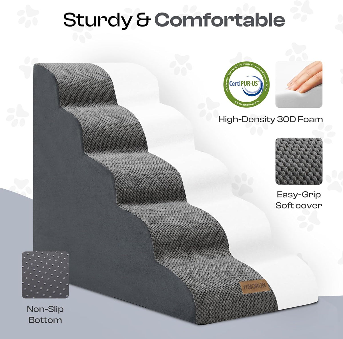 Dog Stairs for High Beds Up to 30", Extra-Tall 24.5" 5-Step Foam Pet Ramp with Washable Cover