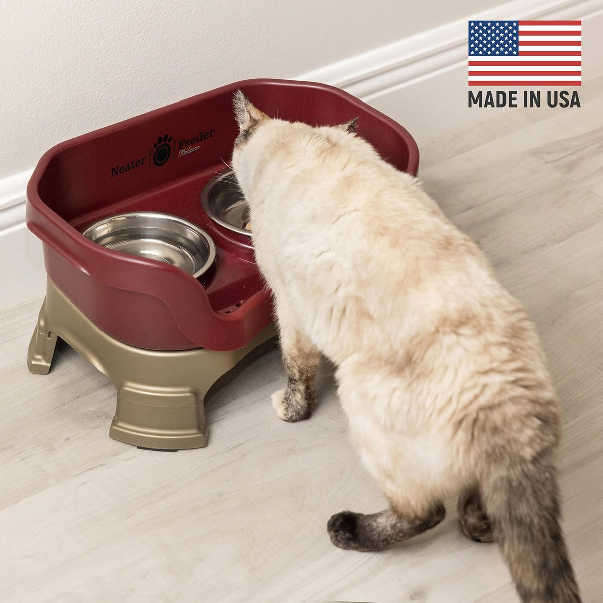 Neater Feeder Deluxe Mess Proof Cat Bowls Elevated for All Breeds – Made in USA – No Spill Raised