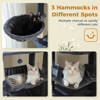 81 Inch Tall Cat Tree for Big Cats & Multi-Cat Homes, Large Heavy Duty Cat Tower with Metal Frame
