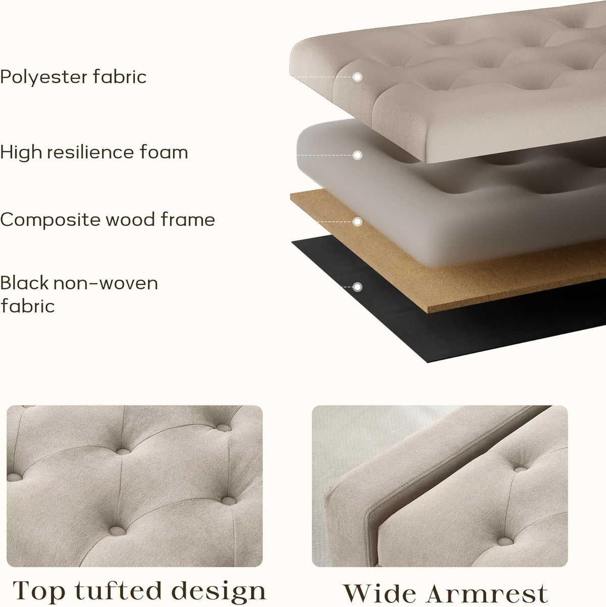 Ottoman with Storage, 48.8" Fabric Storage Ottoman Bench with Hinge, Bedroom Bench, Upholstered