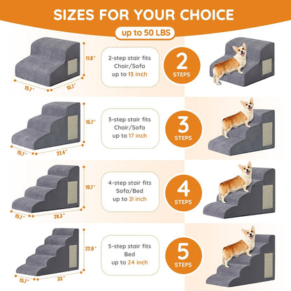 Pet Stairs, Dog Stairs for Small Dogs, Dogs Steps, 3-Step Curved Dog Ramp for Bed, Couch, Sofa, Car