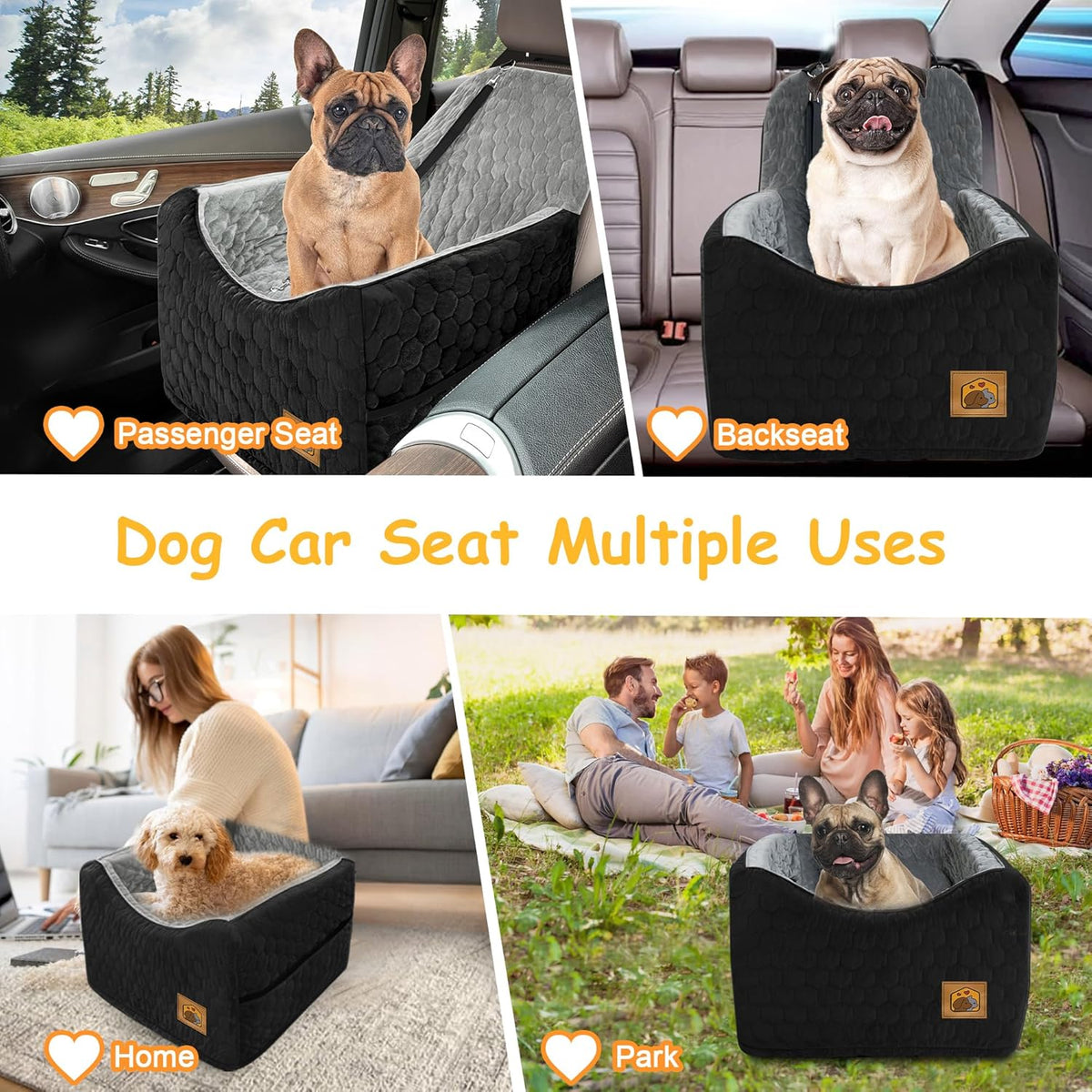 Dog Car Seat for Small/Medium Dogs, Memory Foam Dog Booster Seat, Travel Safety Per Car Seat with
