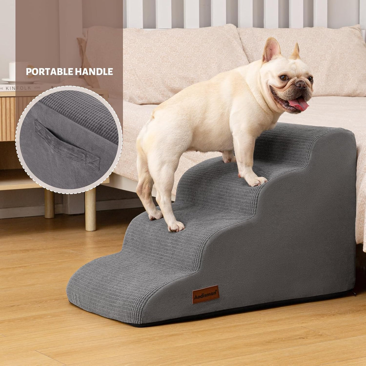 4-Step Dog Stairs and Ramp for Beds or Couches – Non-Slip Sturdy Pet Steps for Small Dogs and