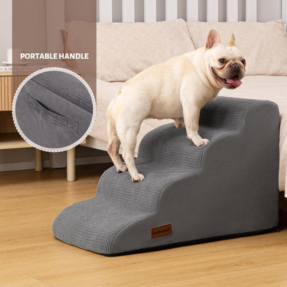 4-Step Dog Stairs and Ramp for Beds or Couches – Non-Slip Sturdy Pet Steps for Small Dogs and