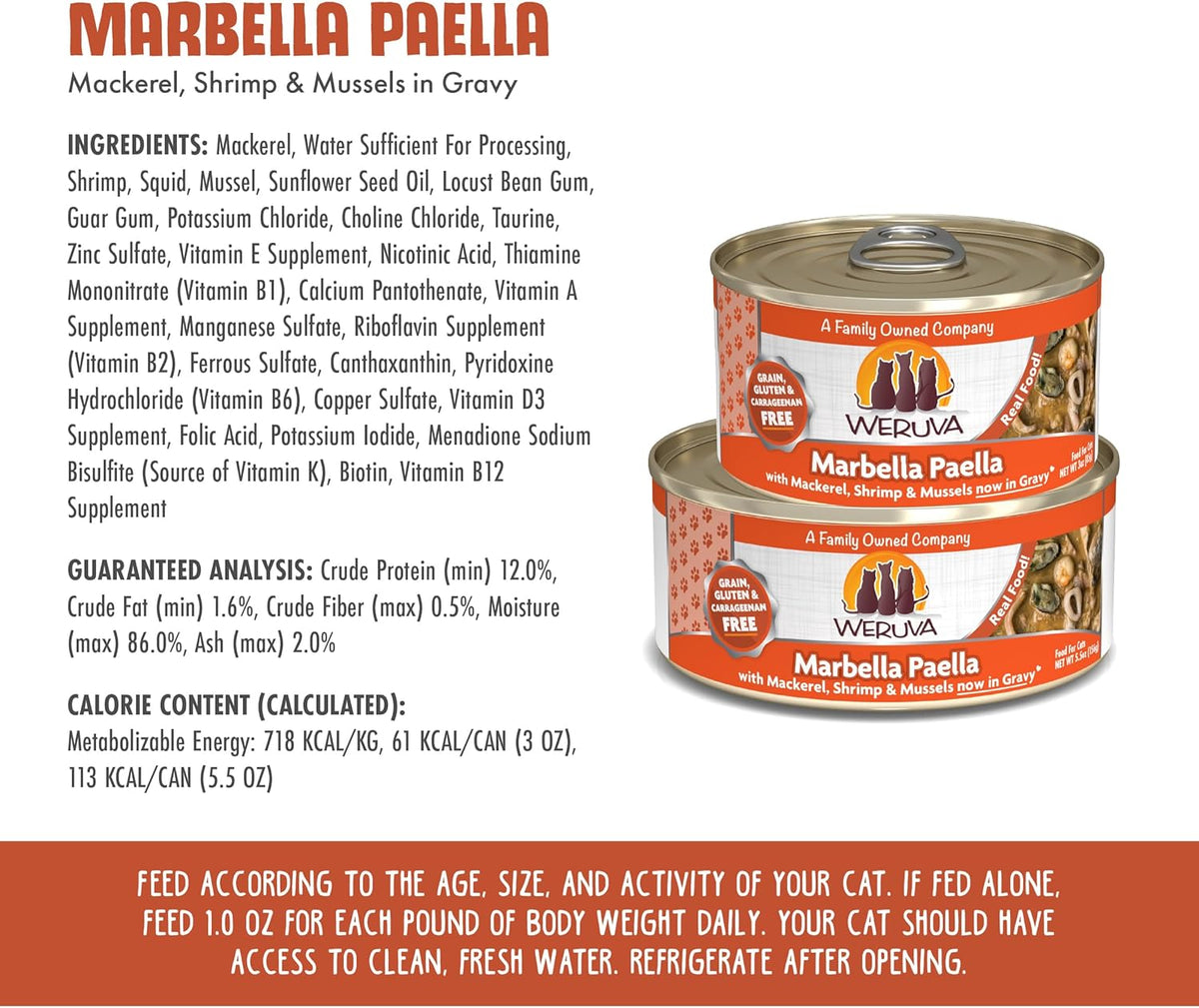 Weruva Classic Cat Food, Marbella Paella with Mackerel, Shrimp, & Mussels in Gravy, 3oz Can (Pack