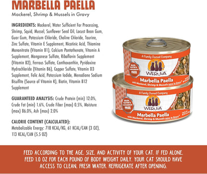 Weruva Classic Cat Food, Marbella Paella with Mackerel, Shrimp, & Mussels in Gravy, 3oz Can (Pack