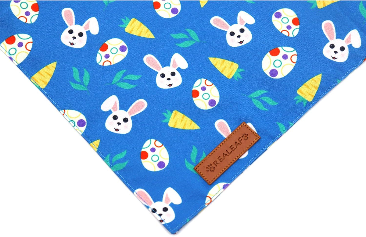 Realeaf Easter Dog Bandanas 2 Pack, Reversible Bunny Carrot and Easter Eggs Pet Scarf for Boy and