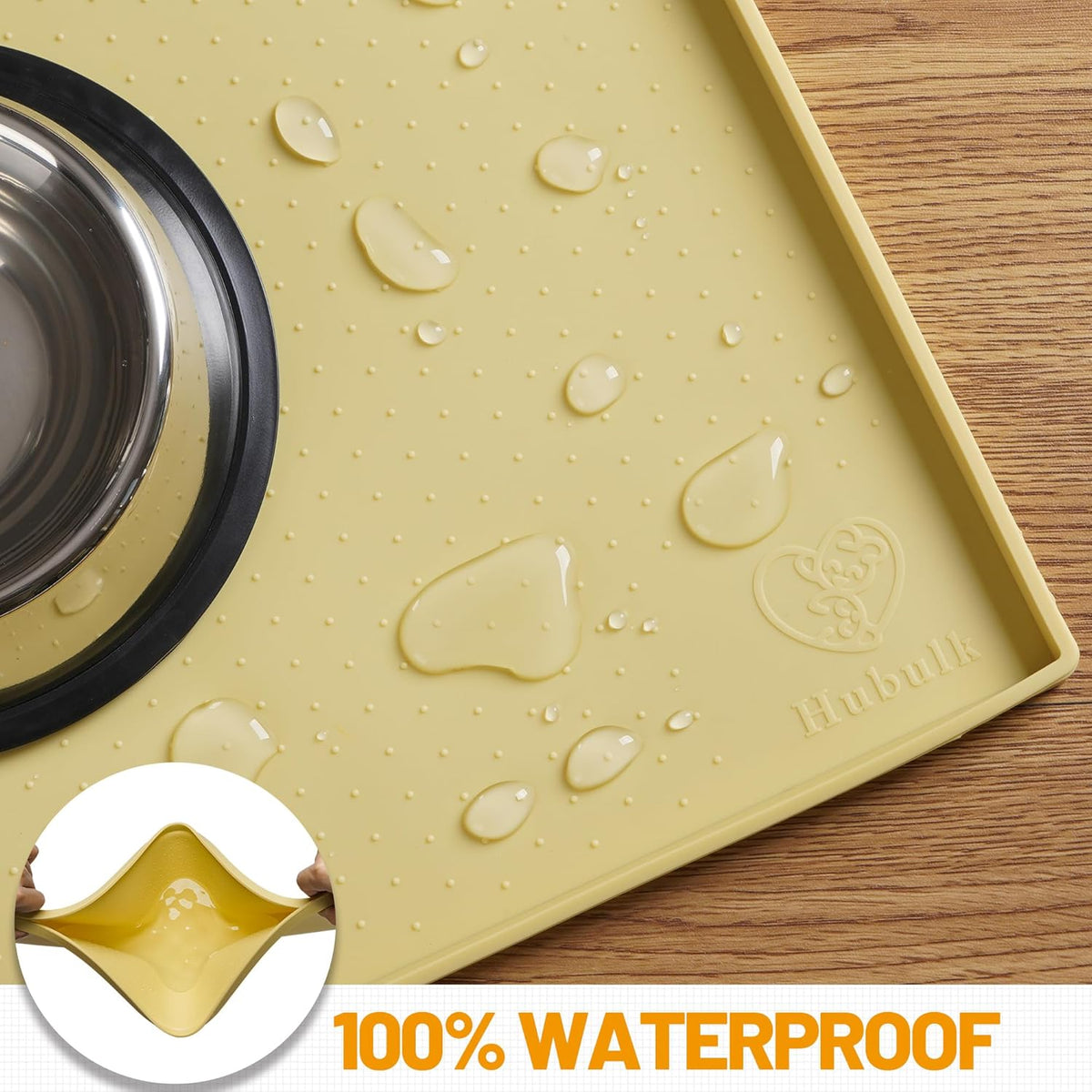 Hubulk Dog Feeding Mat,100% Waterproof Food Grade Silicone Pet Food and Water Bowl