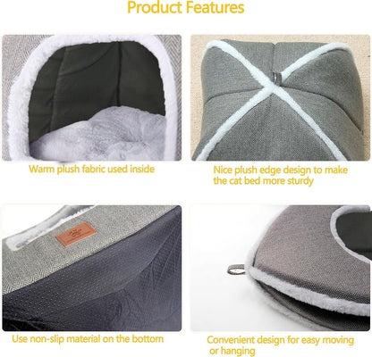 Cat Bed for Indoor Cats - Cat Cave Bed Cat House Cat Tent with Removable Washable Cushioned Pillow
