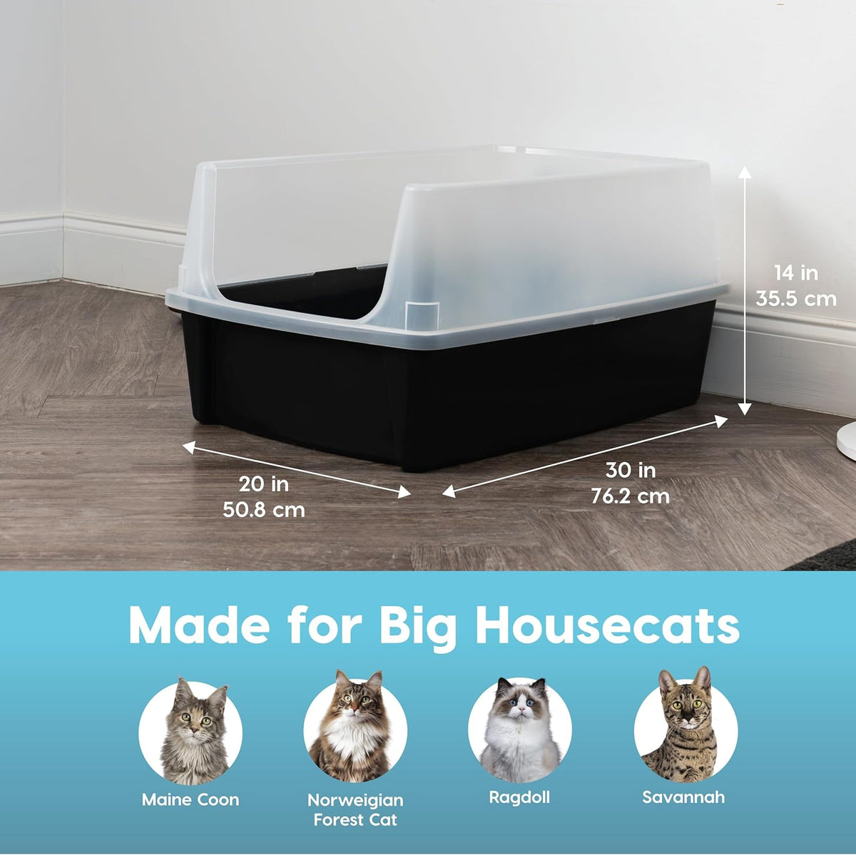 IRIS USA XX-Large Cat Litter Box, Open Top Extra Large Litter Box for Big Cats and Multi-Cat